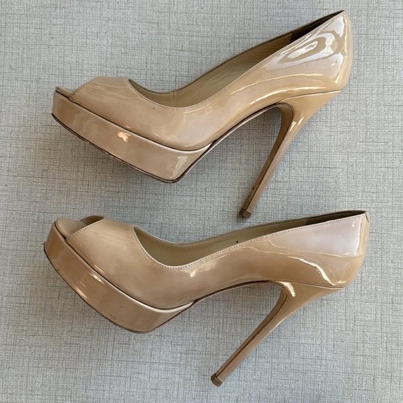 Jimmy Choo Beige Patent Leather Dahlia Peep Toe Platform Pumps Size 36 - Picture 5 of 13